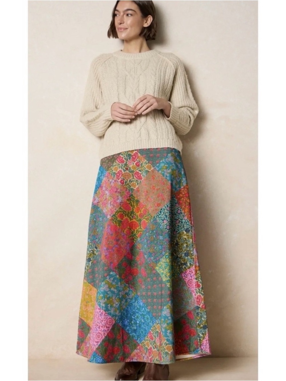 Natural Life Armour Velvet Patchwork Boho Maxi Skirt Women's Size Small NWT